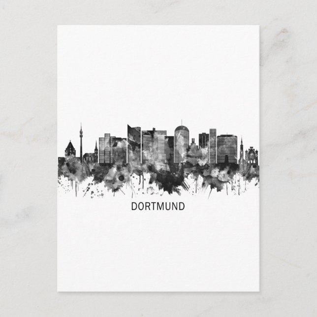 Postal De Invitación Dortmund Germany Skyline BW (Anverso)