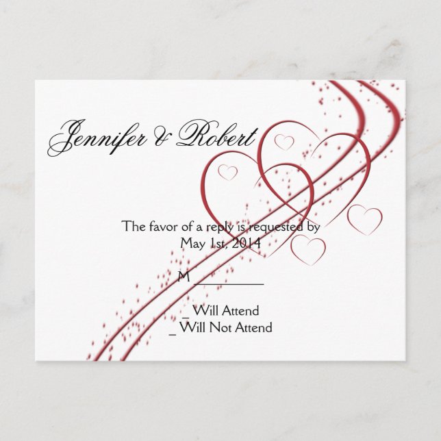 Postal De Invitación Dos corazones como un RSVP (Anverso)