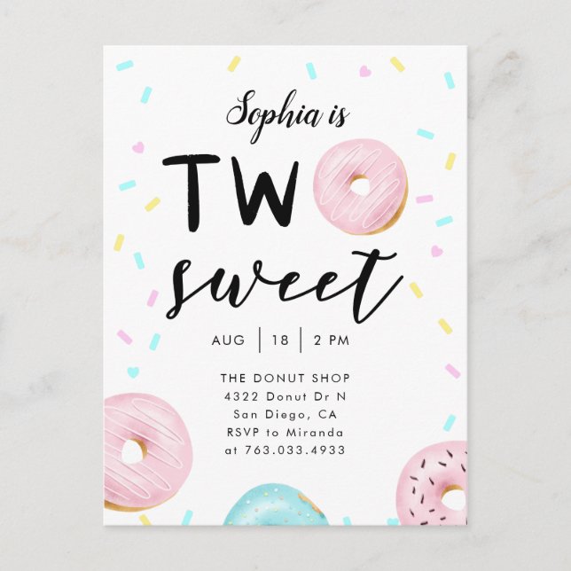 Postal De Invitación Dos dulces donut rocian a Fiesta de cumpleaños seg (Anverso)