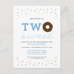 Postal De Invitación Dos Dulces Donut y Rasplantes Azul Segundo Cumplea
