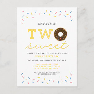 Postal De Invitación Dos dulces donut y rocian segundo cumpleaños amari