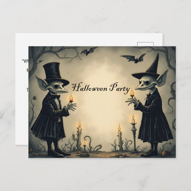 Postal De Invitación Dos fiestas de Halloween de Goblins bien vestidas (Anverso / Reverso)