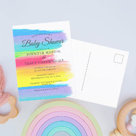 Postal De Invitación Dos mamás en el arco iris bello Baby Shower lesbia