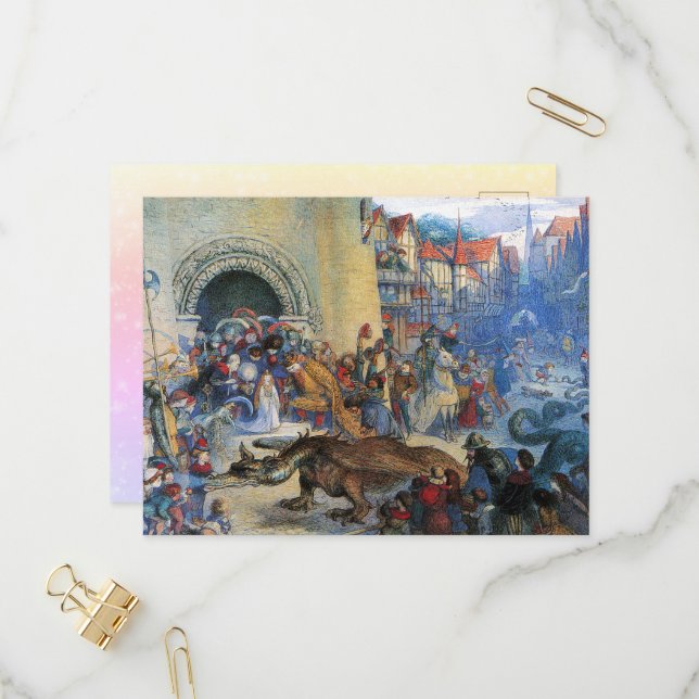Postal De Invitación Dragón del cumpleaños de la princesa (Anverso/Reverso In Situ)