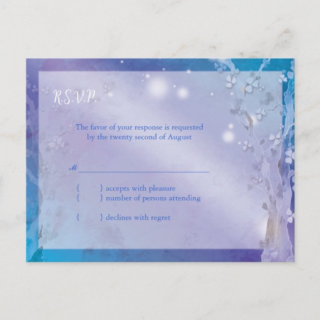 Postal De Invitación Dreamy Blue Tree Wedding RSVP (Anverso)