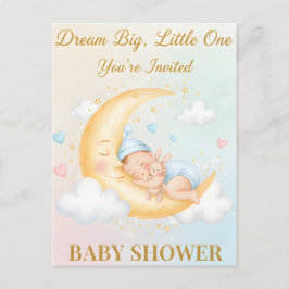 Postal De Invitación Dreamy Moon Baby Shower Invitation - Sleeping Baby