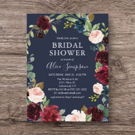 Postal De Invitación Ducha azul de novia de la Marina Borgoña