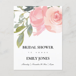 Postal De Invitación DUCHA BRIDAL DE COLOR DE AGUA ROSA ROSA DE Rubor