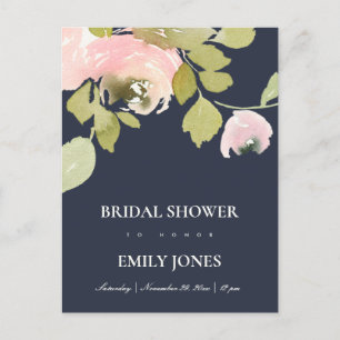 POSTAL DE INVITACIÓN DUCHA BRIDAL DE LA FLORAL DEL COLOR DE AGUA DE NAV