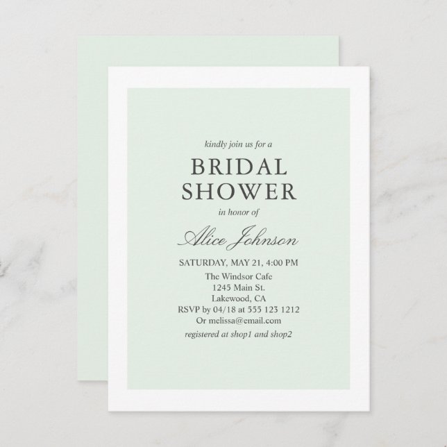 Postal De Invitación Ducha Bridal Sencilla (Anverso / Reverso)