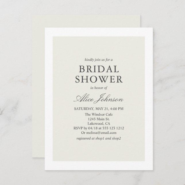 Postal De Invitación Ducha Bridal Sencilla (Anverso / Reverso)