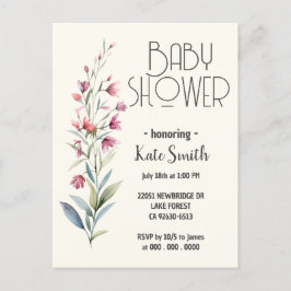 Postal De Invitación Ducha de bebé boho de flores silvestres