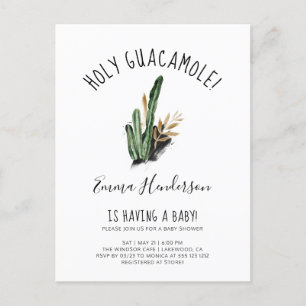 Postal De Invitación Ducha de Bebé del Sagrado Guacamole Mexicano Cactu
