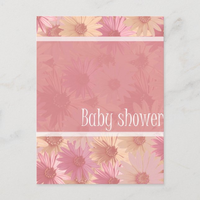 Postal De Invitación ducha de bebé margaritas rosadas (Anverso)