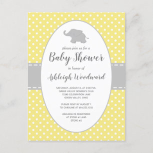 Postal De Invitación Ducha de Bebé Neutra con Elefante Lindo de Lunares