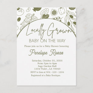 Postal De Invitación Ducha de Bebé Sage Localmente Cultivado Bebé en Ca