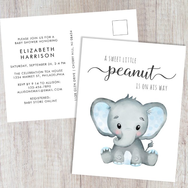 Postal De Invitación Ducha de niño pequeño elefante lindo (Subido por el creador)