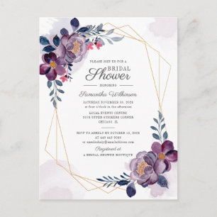 Postal De Invitación Ducha de novia con guión geométrico morado
