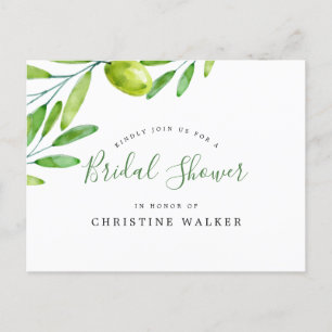 Postal De Invitación Ducha de novia con guión manuscrito Rama de olivo