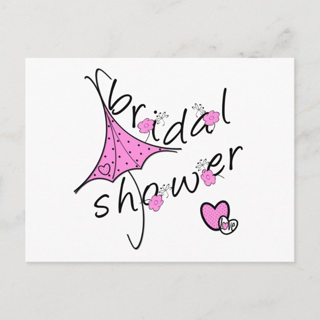 Postal De Invitación Ducha de novia de paraguas rosados (Anverso)