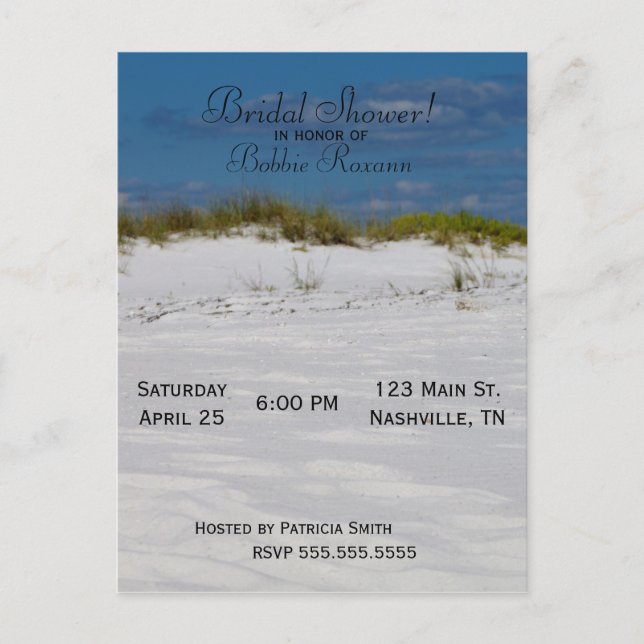 Postal De Invitación Ducha de novia en la playa de White Sands (Anverso)