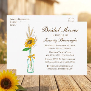 Postal De Invitación Ducha de novia floral amarilla del país de girasol