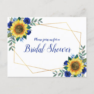 Postal De Invitación Ducha de novia floral azul geométrica giratoria