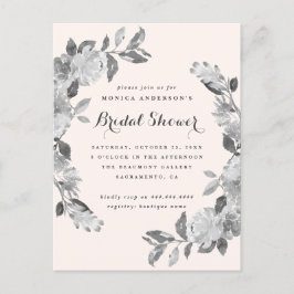 Postal De Invitación Ducha de novia floral de color gris y Rubor