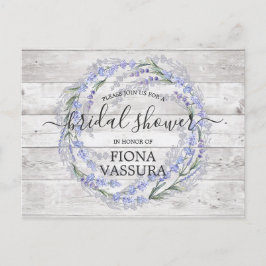 Postal De Invitación Ducha de Novia Floral de Lavanda de Madera Rústica