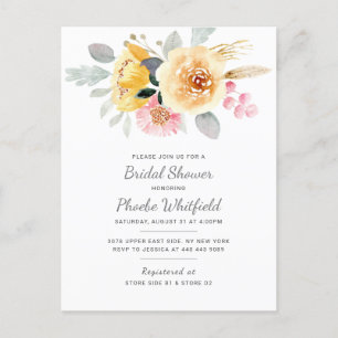 Postal De Invitación Ducha de novia floral moderna Rústico amarillo ros
