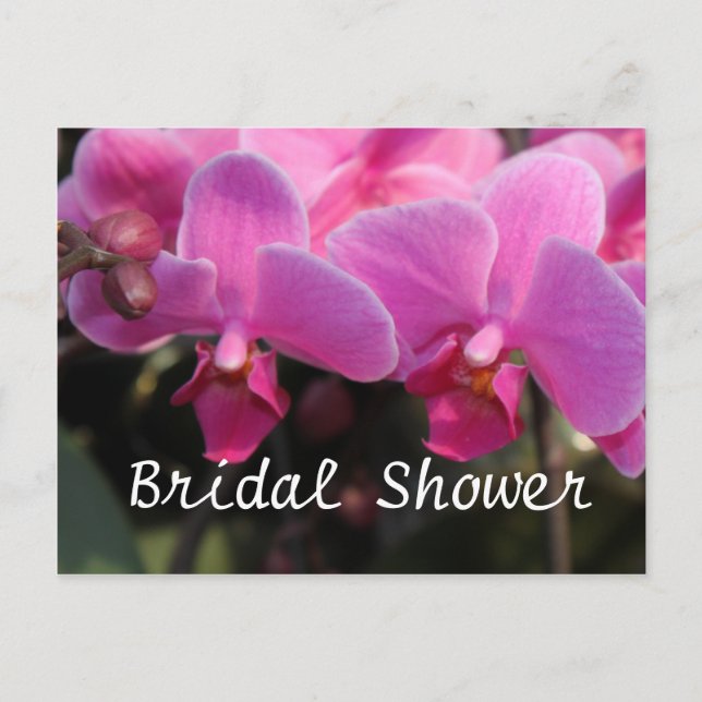 Postal De Invitación Ducha de novia, flores de orquídea rosa (Anverso)