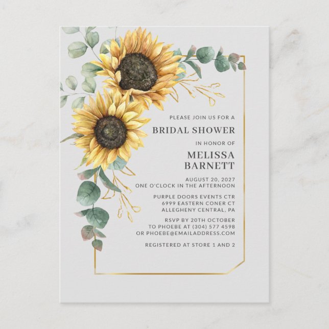 Postal De Invitación Ducha de novia geométrica de eucalipto de girasol (Anverso)