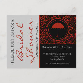 Postal De Invitación Ducha de novia gótica negra y roja floreciente