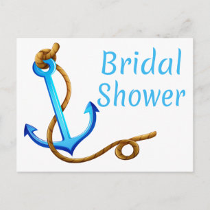 Postal De Invitación Ducha de Novia Náutica Azul Turquesa Ancla de Barc