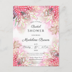 Postal De Invitación Ducha de Novia Piñas Rosadas Exóticas
