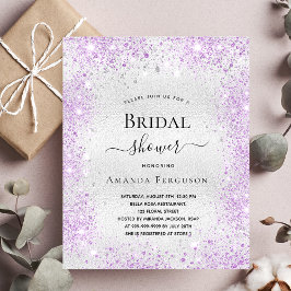 Postal De Invitación Ducha de novia plata purpurina polvo púrpura elega