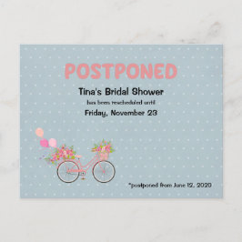 Postal De Invitación Ducha de Novia Pospuesta Bicicleta y Lunares Flora