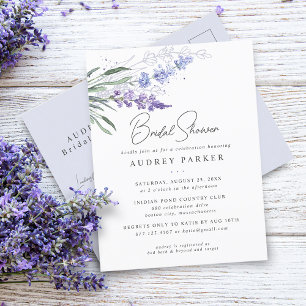 Postal De Invitación Ducha de Novia Romántica de Lavanda Floral Acuarel