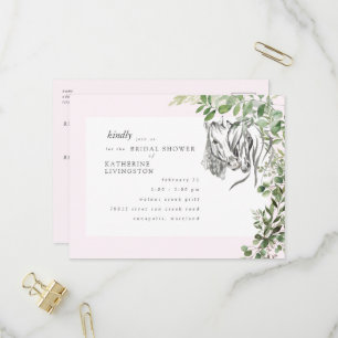 Postal De Invitación Ducha de novia rústica con caballos acariciándose 