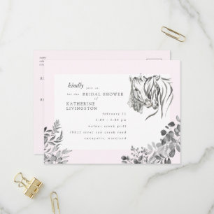 Postal De Invitación Ducha de novia rústica con caballos acariciándose 
