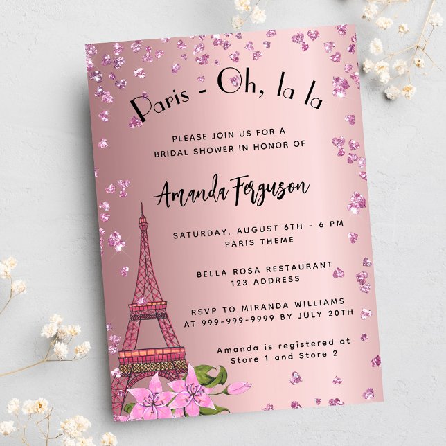 Postal De Invitación Ducha de novia Torre Eiffel de París rosa (Subido por el creador)