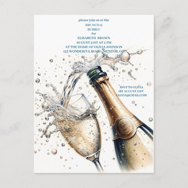 Postal De Invitación Ducha de novias brunch y bubbly (Anverso)