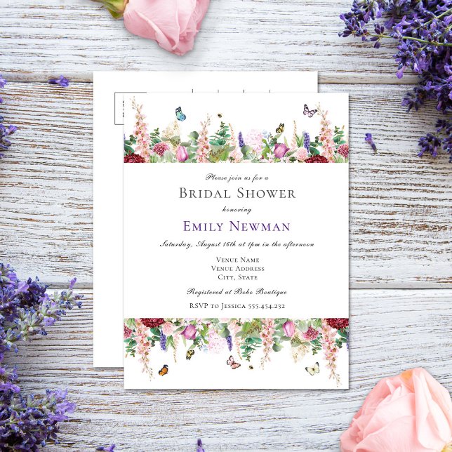 Postal De Invitación Ducha de novias Casual Florals & Butterflies (Subido por el creador)