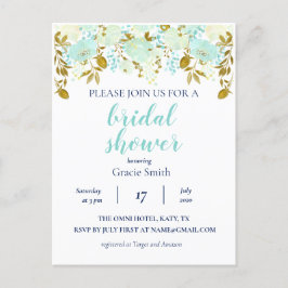 Postal De Invitación Ducha de novias floral de oro y leche