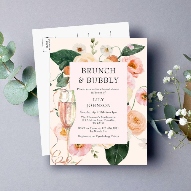 Postal De Invitación Ducha nupcial con flores de bronce y burbuja (Subido por el creador)
