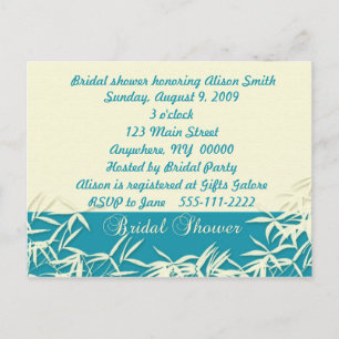 Postal De Invitación Ducha nupcial Crema color turquesa de bambú