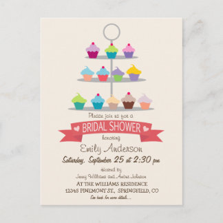 Postal De Invitación Ducha nupcial de árbol de pasteles coloridos