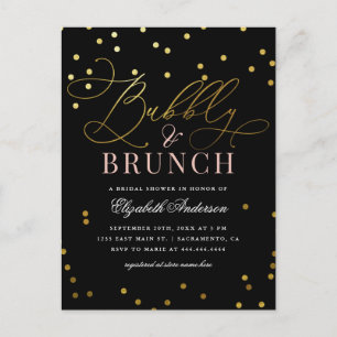 Postal De Invitación Ducha nupcial de brunch y burbuja de oro