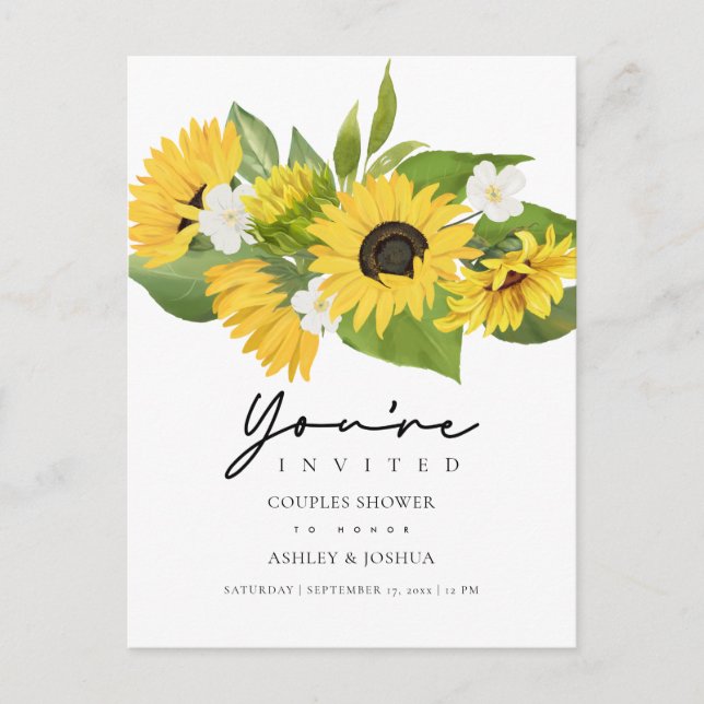 Postal De Invitación Ducha nupcial de la pareja de girasoles (Anverso)