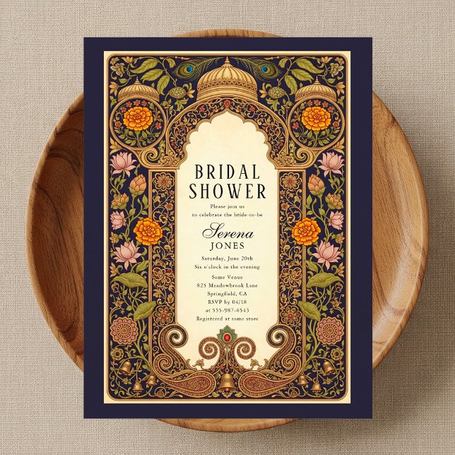Postal De Invitación Ducha nupcial floral de estilo Art Nouveau indio (Subido por el creador)